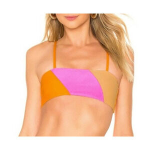 ELLEJAY Revolve Lauren Pink OrangeTan Summer Vacation Bikini Top XS NWT